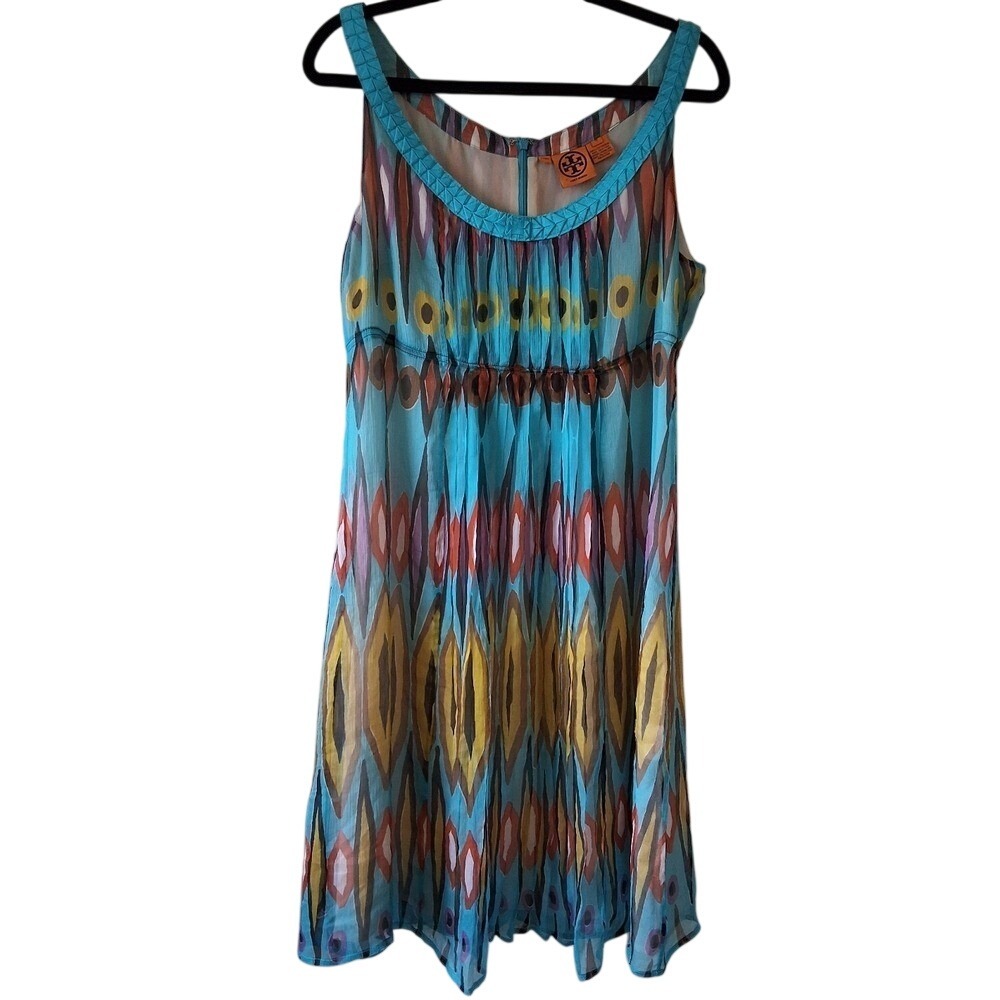 Tory Burch 12 Abstract Colorful Bright 100%‎ Silk Dress Vacation Tropical Formal